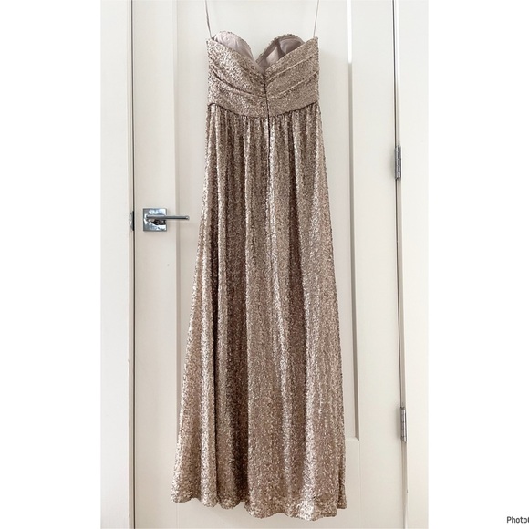 Amsale Dresses Amsale London Sequin Tulle Strapless Column Maxi Gown In Gold Sz8 - Picture 3 of 10